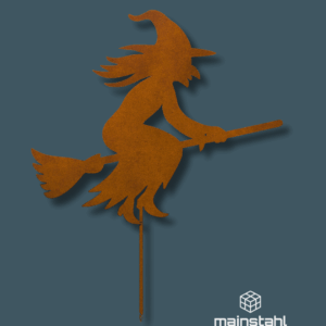 Halloween Hexe Gartenstecker – Einzigartige Stahldeko & Zaunmotiv (2 Varianten Rost/Edelstahl)