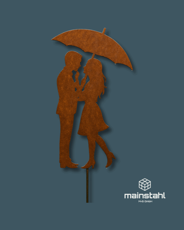 Paar mit Regenschirm – Stahl Deko für Garten & Zaun- langlebig & wetterfest