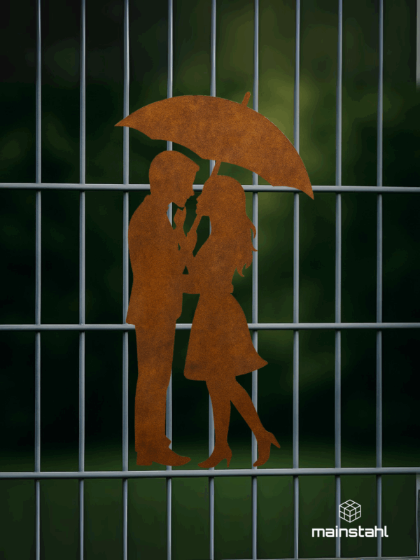 Paar mit Regenschirm – Stahl Deko für Garten & Zaun- langlebig & wetterfest – Bild 2