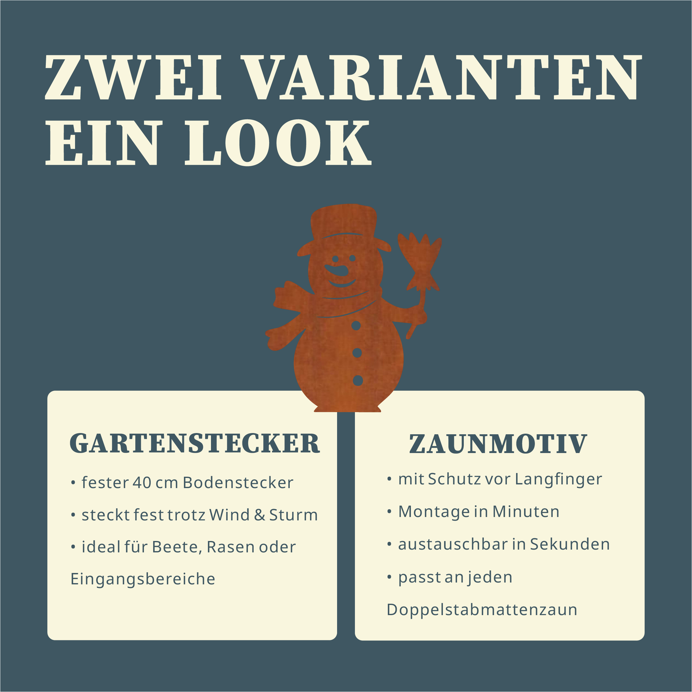 Schneemann Gartenstecker oder Zaunmotiv – Einzigartige Stahldeko (2 Varianten Rost/Edelstahl) 4 Schneemann Gartenstecker oder Zaunmotiv – Einzigartige Stahldeko (2 Varianten Rost/Edelstahl) – Bild 4
