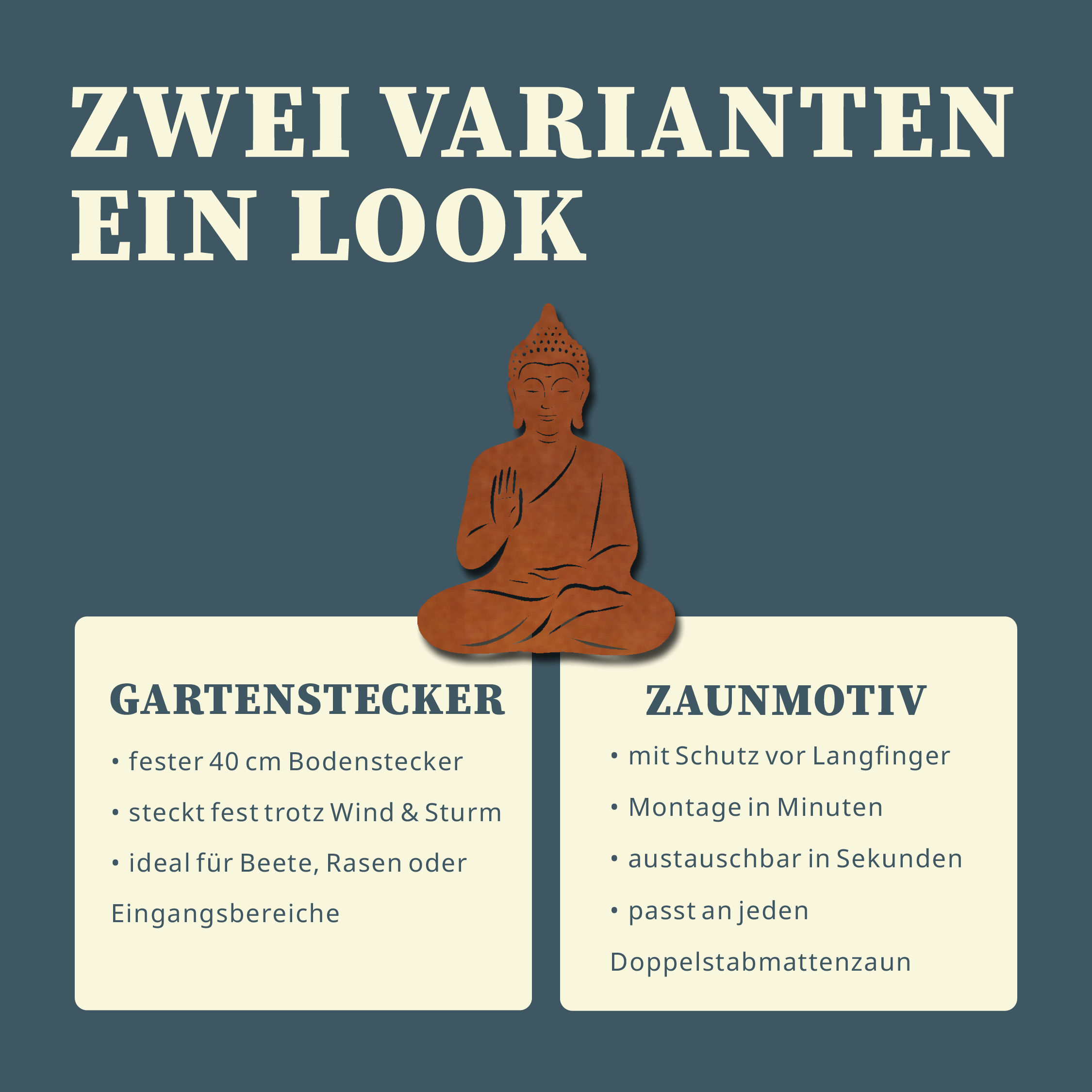 Buddha Gartenstecker oder Zaunmotiv  – Einzigartige Stahldeko (2 Varianten Rost/Edelstahl) – Bild 5