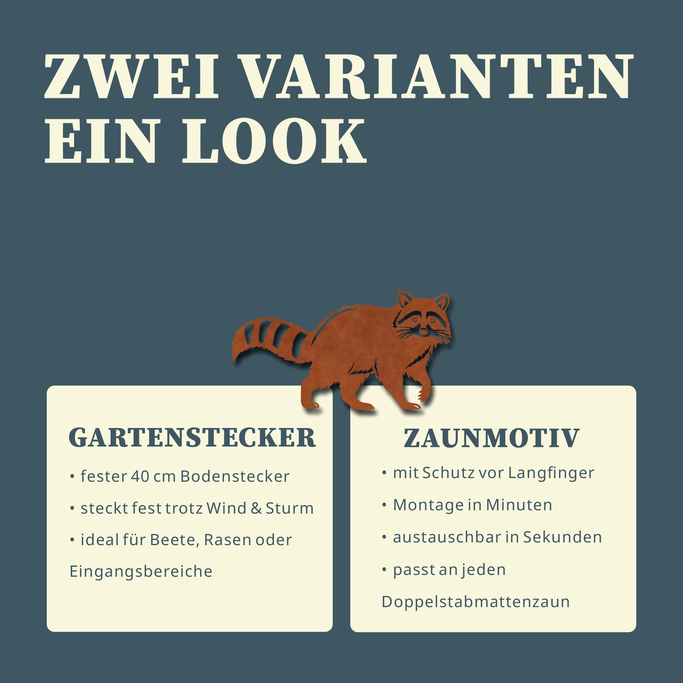 Waschbär Gartenstecker oder Zaunmotiv – Einzigartige Stahldeko (2 Varianten Rost/Edelstahl) 4 Waschbär Gartenstecker oder Zaunmotiv – Einzigartige Stahldeko (2 Varianten Rost/Edelstahl) – Bild 4