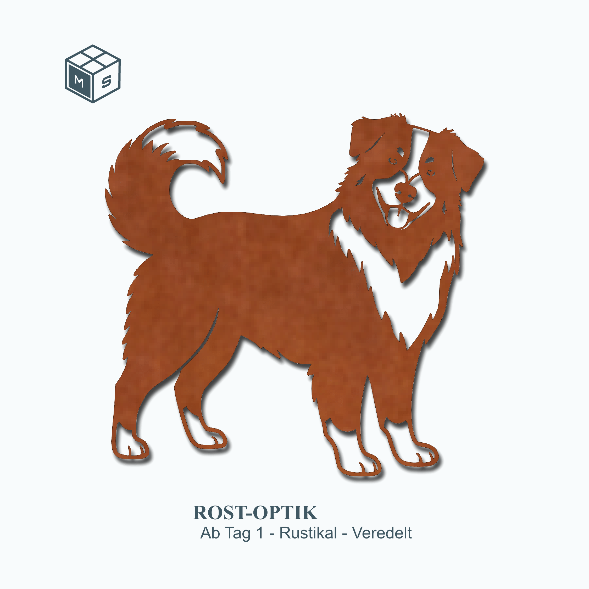 Australian Shepard Gartenstecker oder Zaunmotiv  – Einzigartige Stahldeko (2 Varianten Rost/Edelstahl)