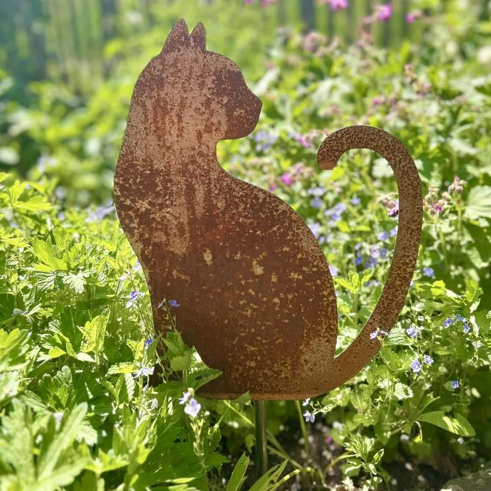 Katze – Gartenstecker, Zaunmotiv oder Wandschmuck – Einzigartige Stahldeko (Rostoptik/Edelstahl) 1 Katze